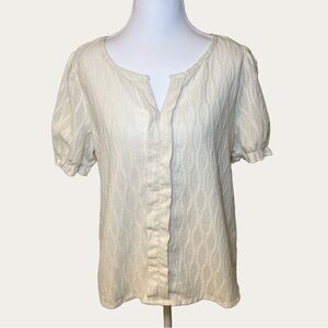 SHEIN Cream Textured Blouse Puffy Sleeve Women’s Size Medium